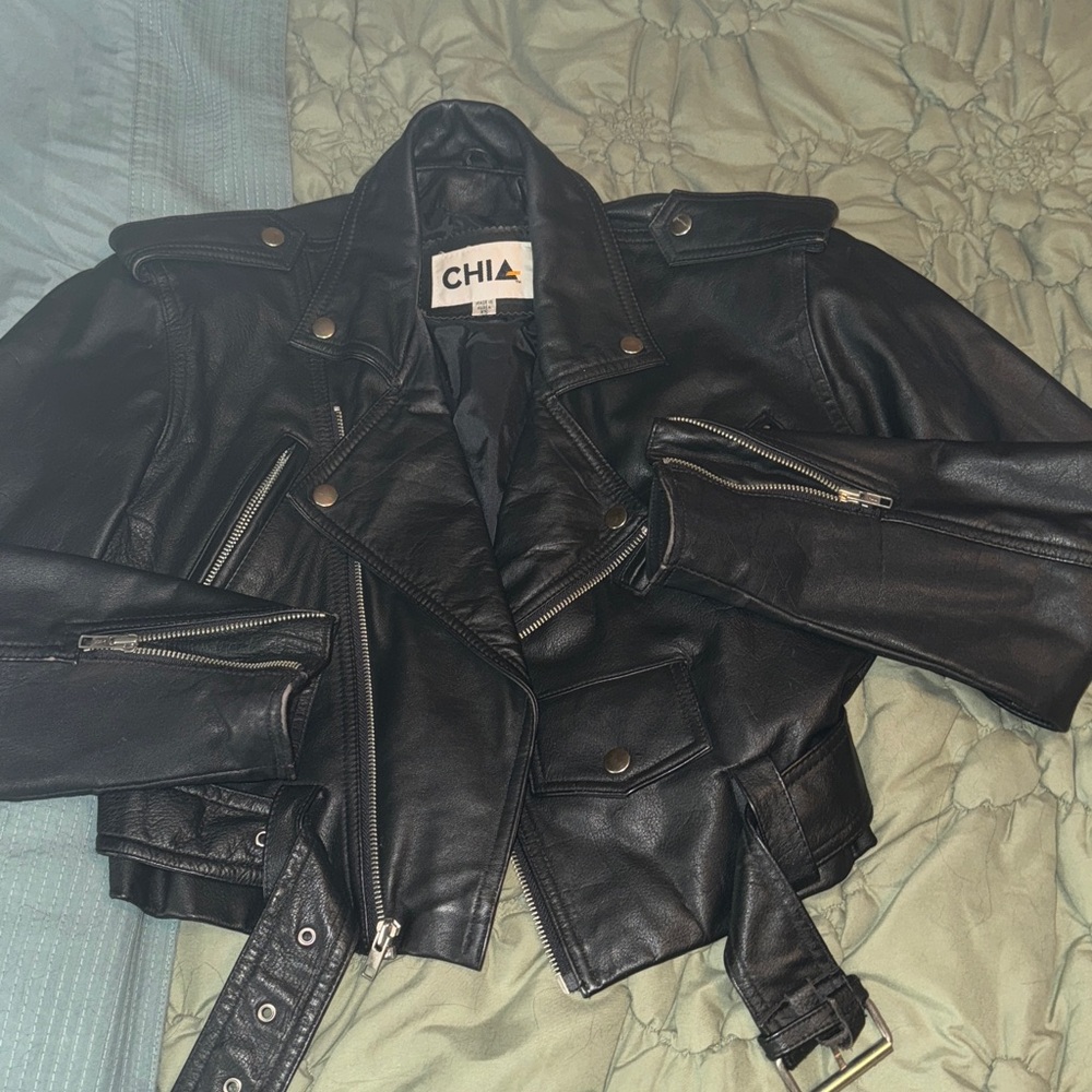 CHIA Black Leather Jacket XS